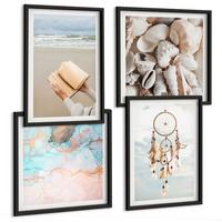 BILDER SET 4er Set - 50x50 cm & 40x60 cm Schwarzer Rahmen - Boho-Buch mit Muscheln - Schwarz, Kunststoff (50/50cm) - TULUP