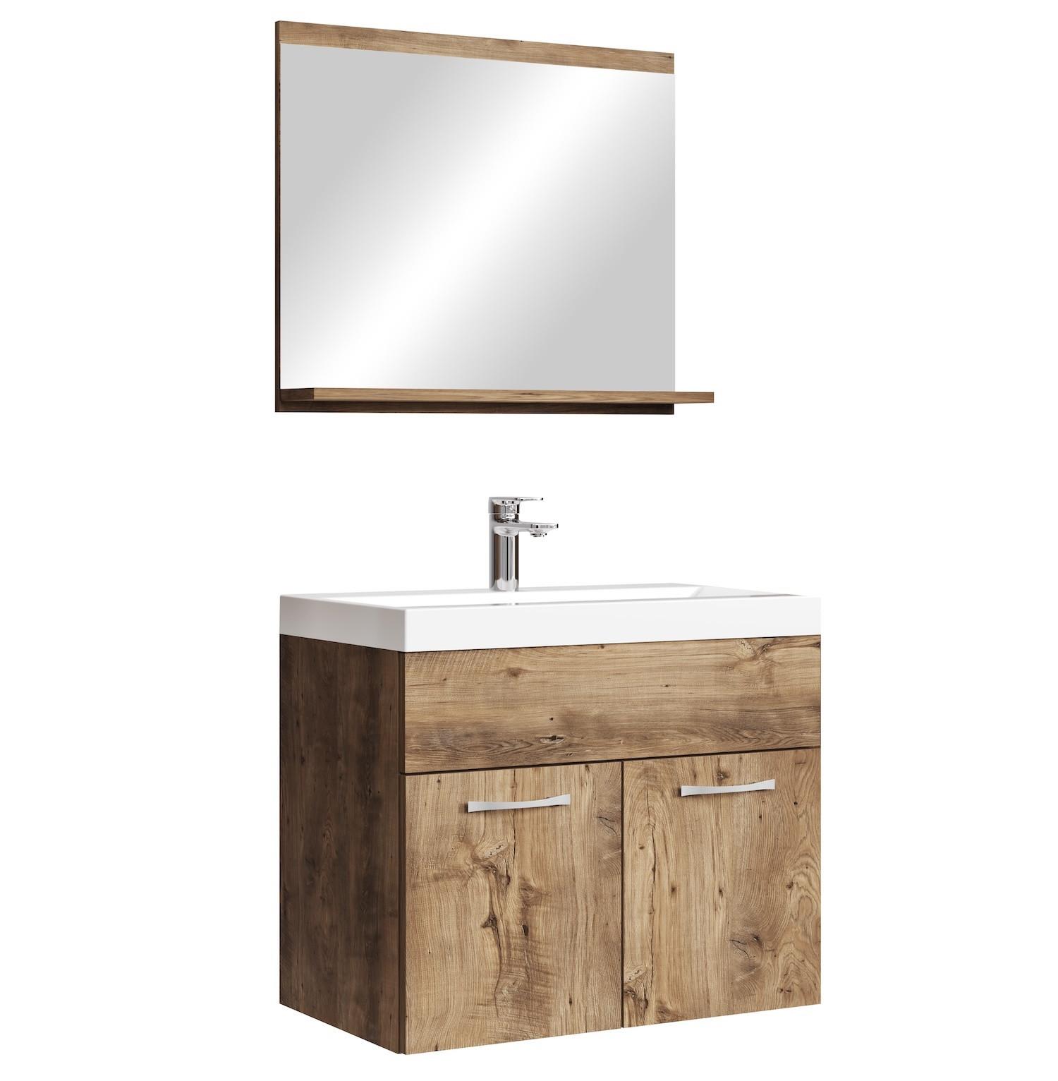 BADMÖBEL-SET Montreal 02 3 Teile Braun Eiche - 60 x 35 x 51 cm - Chromfarben/Eichefarben, Holz/Metall (60/51/35cm) - Badplaats