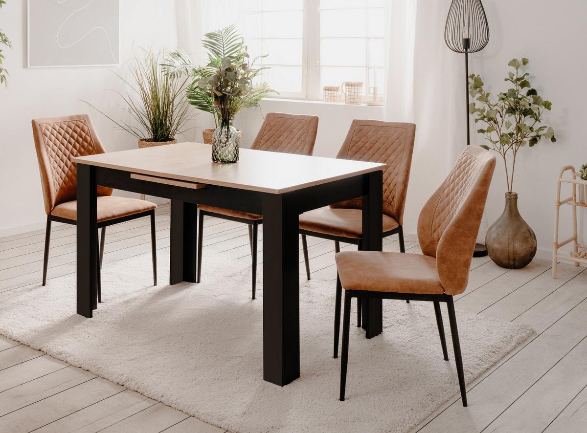 ESSTISCH Eiche Artisan, schwarz 125 - 165 cm, Küchentisch ausziehbar - Schwarz/Eiche Artisan, Holzwerkstoff (125/80/75cm) - Furn.Design