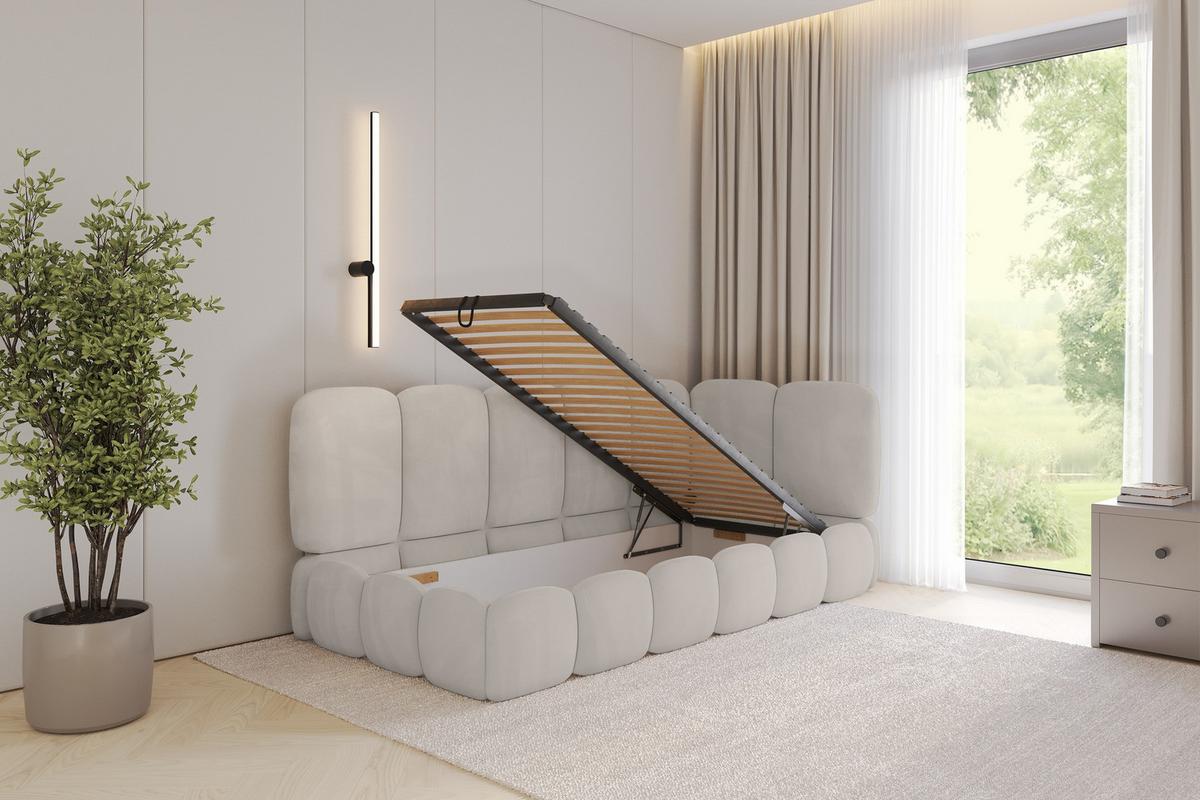 EINZELLBETT Jugendbett mit Bettkasten, Links - AVRY 80x200 Beige - Ecru/Beige, Holzwerkstoff/Textil (80/200cm) - ALTDECOR