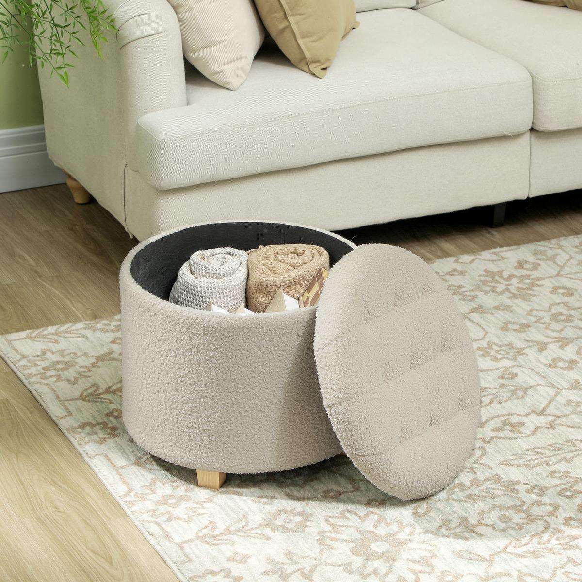 HOCKER, Holzrahmen Ø45 x 41 cm Cremeweiß - Weiß, Kunststoff (45/41/45cm) - HOMCOM