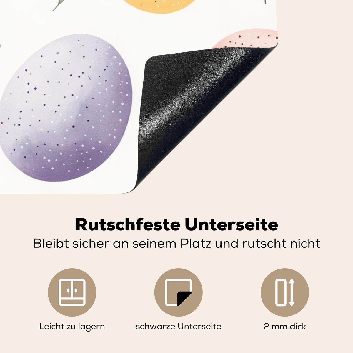 HERDABDECKPLATTE Eier - Bunt - Muster Induktionsmatte 81x52 cm - Weiß, Kunststoff (81/52/0.2cm) - MuchoWow
