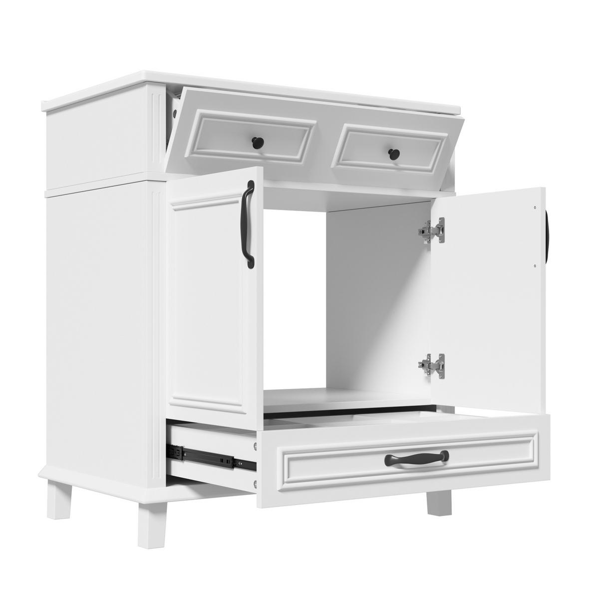 WASCHTISCH Freistehend Weiß mit Keramikbecken & 9 Fächern - Weiß, Holzwerkstoff (77/86/46cm) - Urban Meuble
