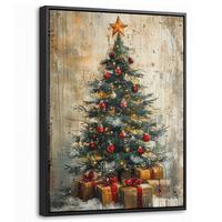 LEINWAND Bilder mit Rahmen - Weihnachtsbaum - Vintage - Weihnachten - Geschenk - 30x40 - Rostfarben, Textil (30/40cm) - MuchoWow