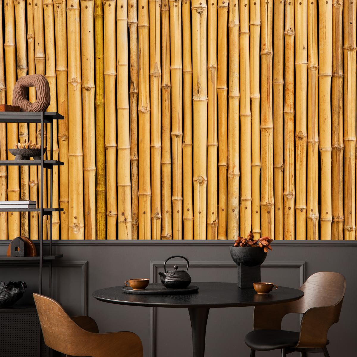 FOTOTAPETE für Küche Bambus Imitation Braune Wand Rustikal 400x280 - Orange/Braun, Papier (400/280cm) - Muralo