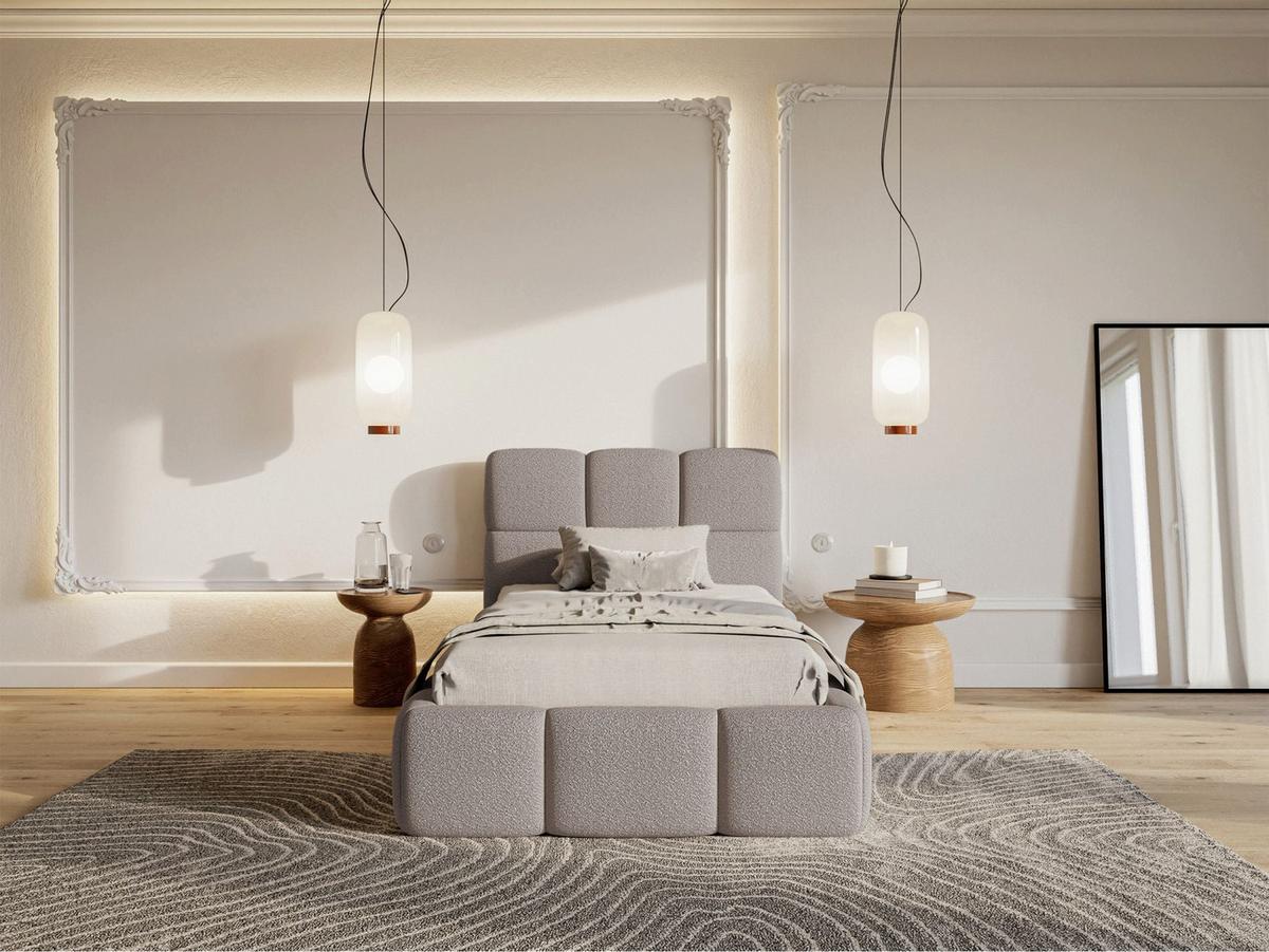 POLSTERBETT Cloudy Hellgrau Bouclé, Bettkasten & Lattenrost, 90x200 cm - Hellgrau/Schwarz, Kunststoff/Textil (90/200cm) - Selsey