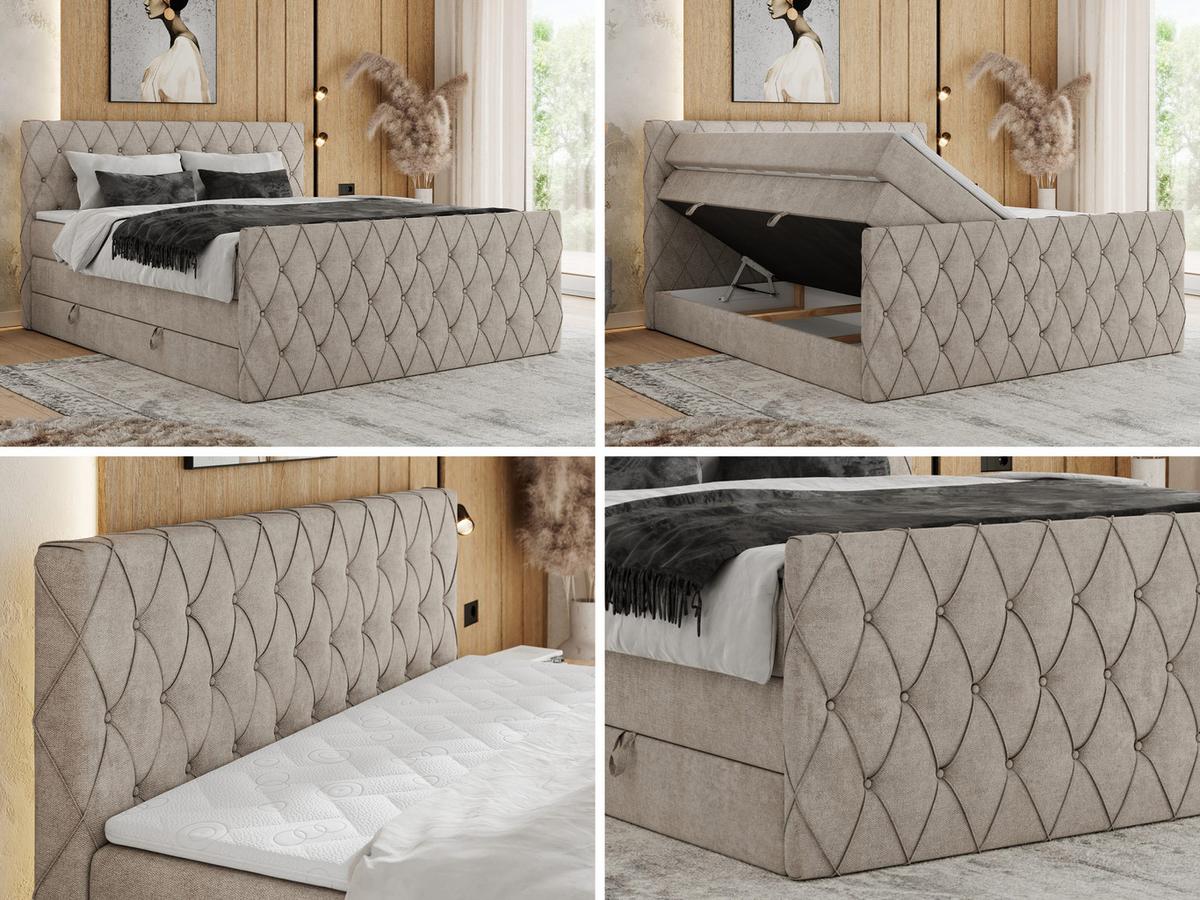 BOXSPRINGBETT MIREN KING DUO 200/200 Beige Struktur - H3 - Beige, Holz/Textil (200/200cm) - MKS