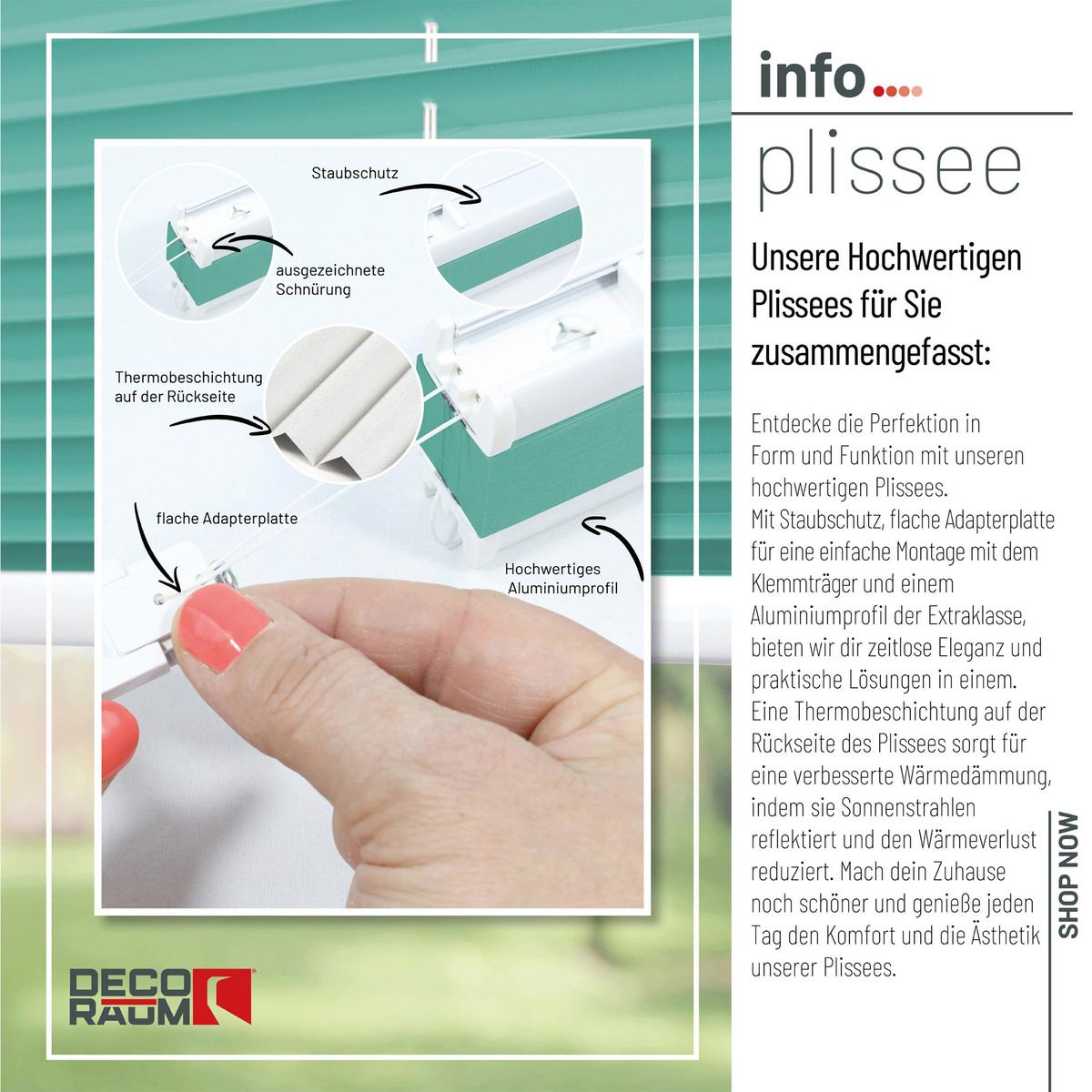 PLISSEE Thermo Basic 85 x 210cm Klemmfix ohne Bohren - Türkis, Textil (85/210/210cm) - Deco-Raum