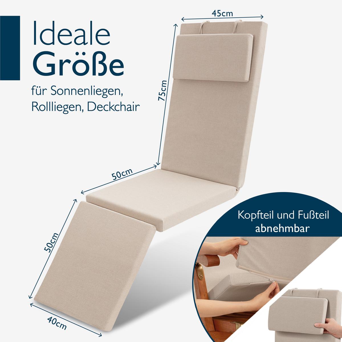 DECKCHAIRAUFLAGE QD-DC 175x45x5cm Beige - Beige, Textil (45/175cm) - Beautissu 