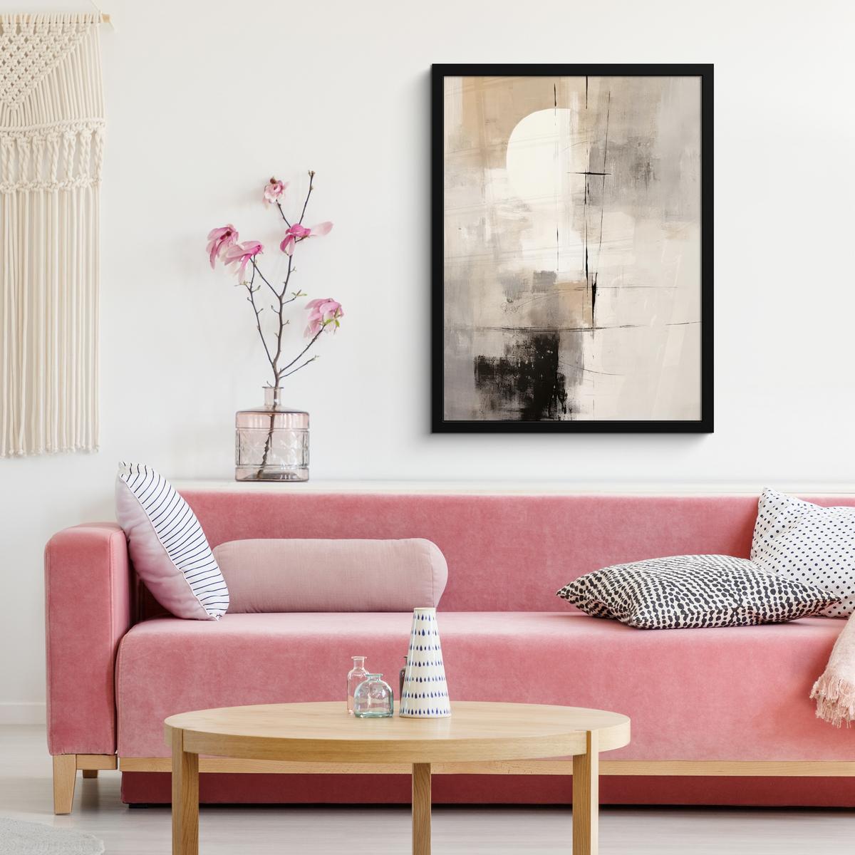 POSTER MIT RAHMEN Abstrakt - Kunst - Grau Posterleiste 60x80 cm - Hellgrau, Papier (60/80cm) - MuchoWow