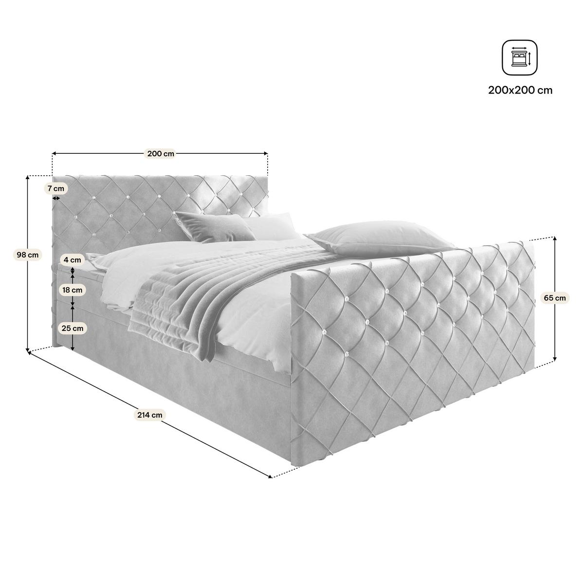BOXBETT MANDI 200x200 cm mit Matratze und Topper, H2+H3 - Hellgrau - Hellgrau, Holz (200/200cm) - MASSENO