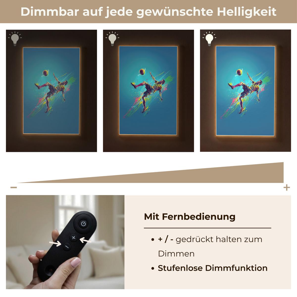 WANDLEUCHTE MIT AKKU Fußballer - Farbspritzer - Farbenfroh - Ball 60x90 cm - Blau, Holzwerkstoff (60/90/8cm) - OnlyWow