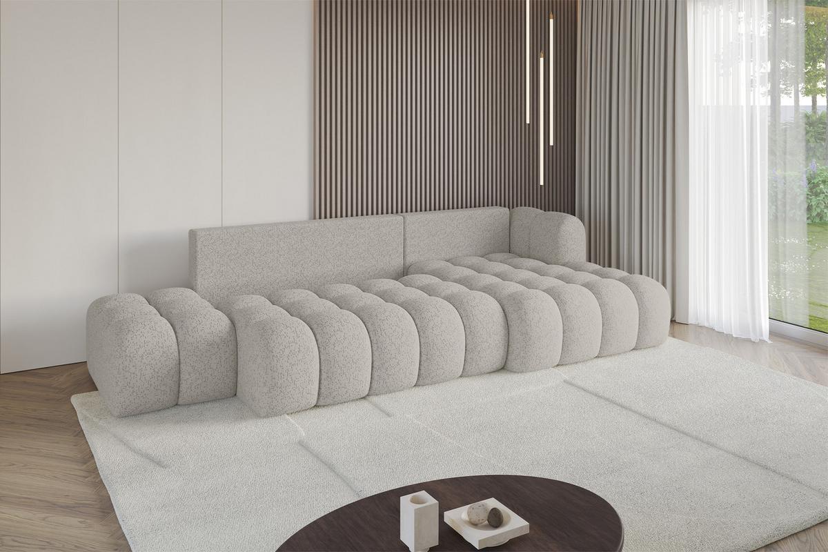ECKSOFA mit Schlaffunktion Ottomane RECHTS OLEA-L2 321x164x75 Hellgrau Tissu - Silberfarben/Schwarz, Holzwerkstoff/Kunststoff (164/321cm) - ALTDECOR