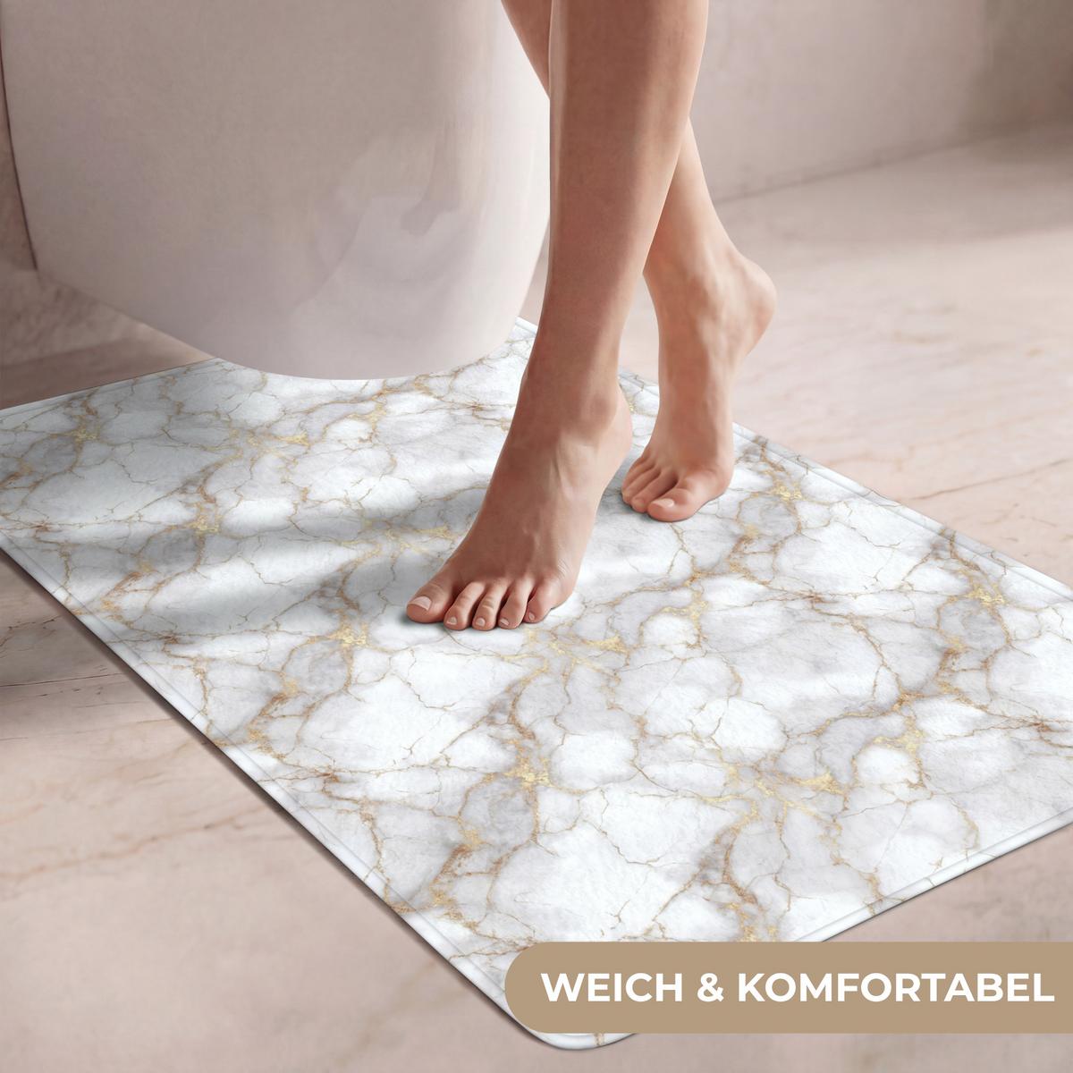 WC-VORLEGER Weiß - Gold - Marmor - Grau Toilettenvorleger 60x90 cm - Weiß, Textil (60/1cm) - OnlyWow