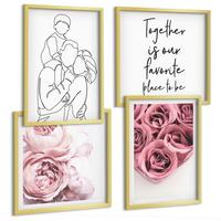 BILDER SET 4er Set - 50x50 cm & 40x60 cm Goldrahmen - Rosensträuße als Familienzeichnung - Goldfarben, Kunststoff (50/50cm) - TULUP