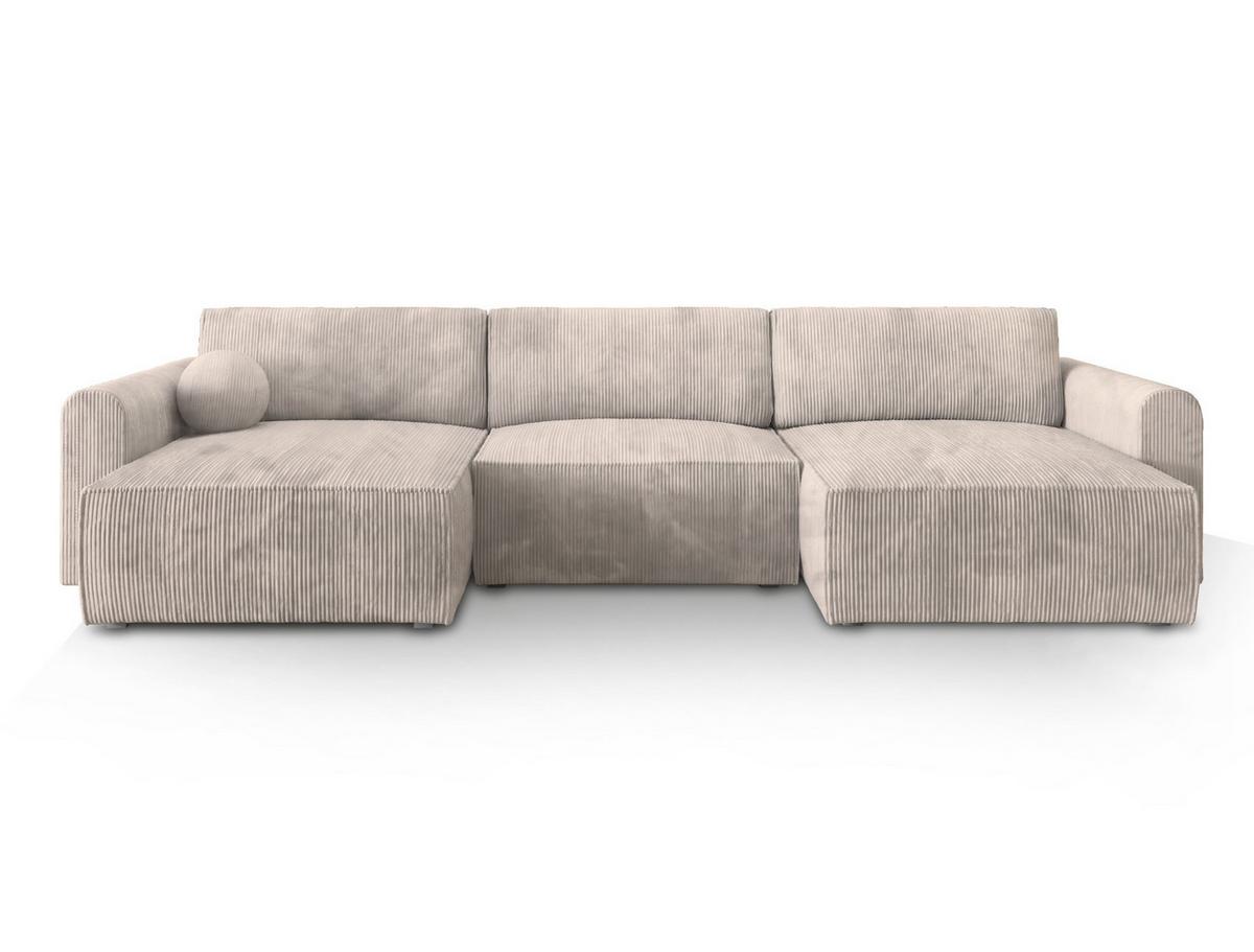 WOHNLANDSCHAFT FENTO P Creme Kordstoff mit Schlaffunktion - Creme/Grau, Holz/Kunststoff (347/90/148cm) - MASSENO