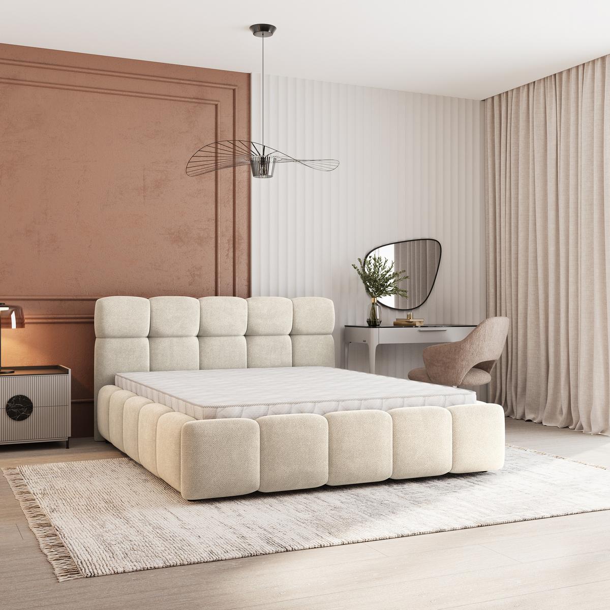 POLSTERBETT FARU SR 120x200 cm mit Bettkästen - Creme - Creme, Holz (120/200cm) - MASSENO