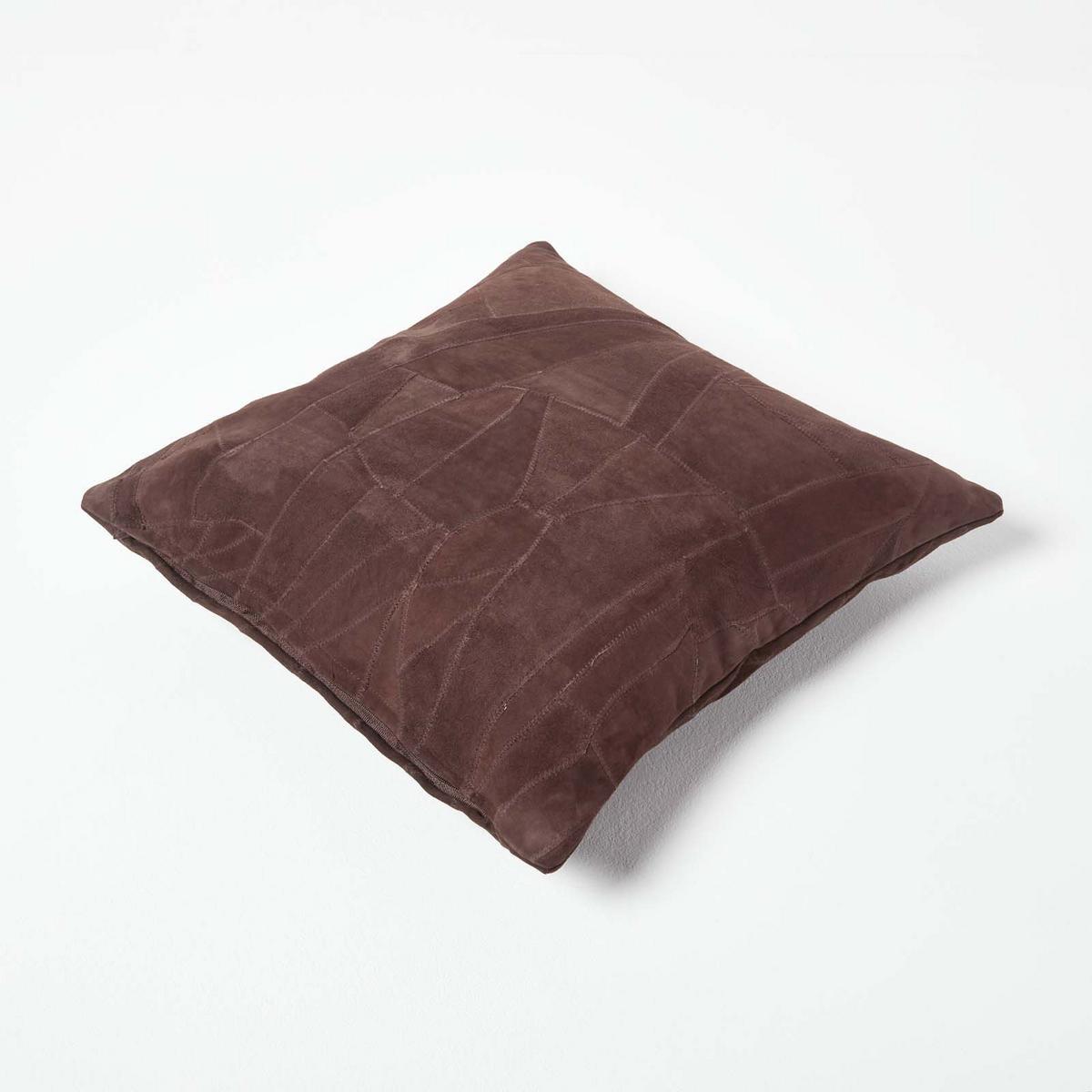 LEDERKISSEN Patchwork dunkelbraun 45/45 cm - Dunkelbraun, Leder/Textil (45/45cm) - Homescapes