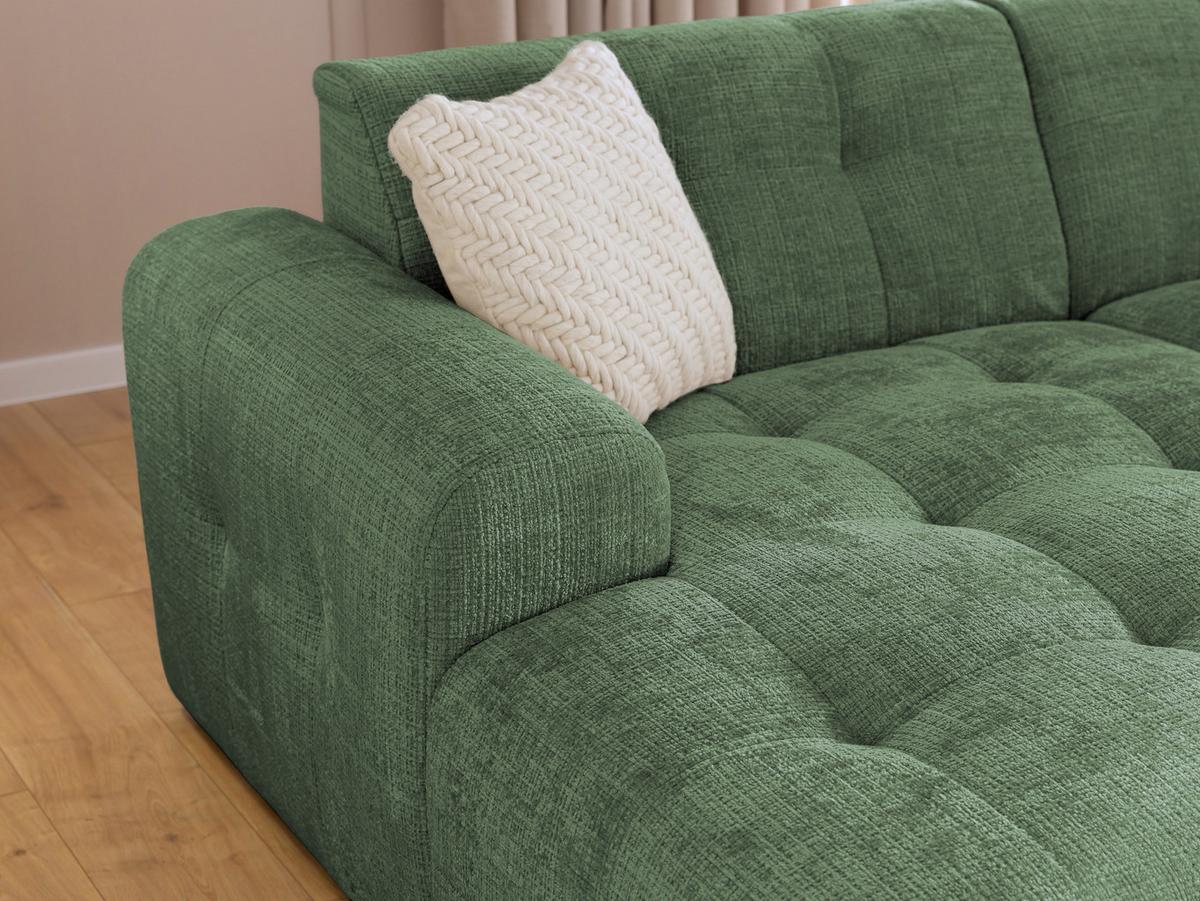 ECKSOFA mit Ottomane links, raffinierten Steppungen, Wellenunterfederung, B234/T161/H79 cm, Chenille-Bezug in Grün / 21040 - Schwarz/Grün, Kunststoff/Textil (234/79/161cm) - luma-home