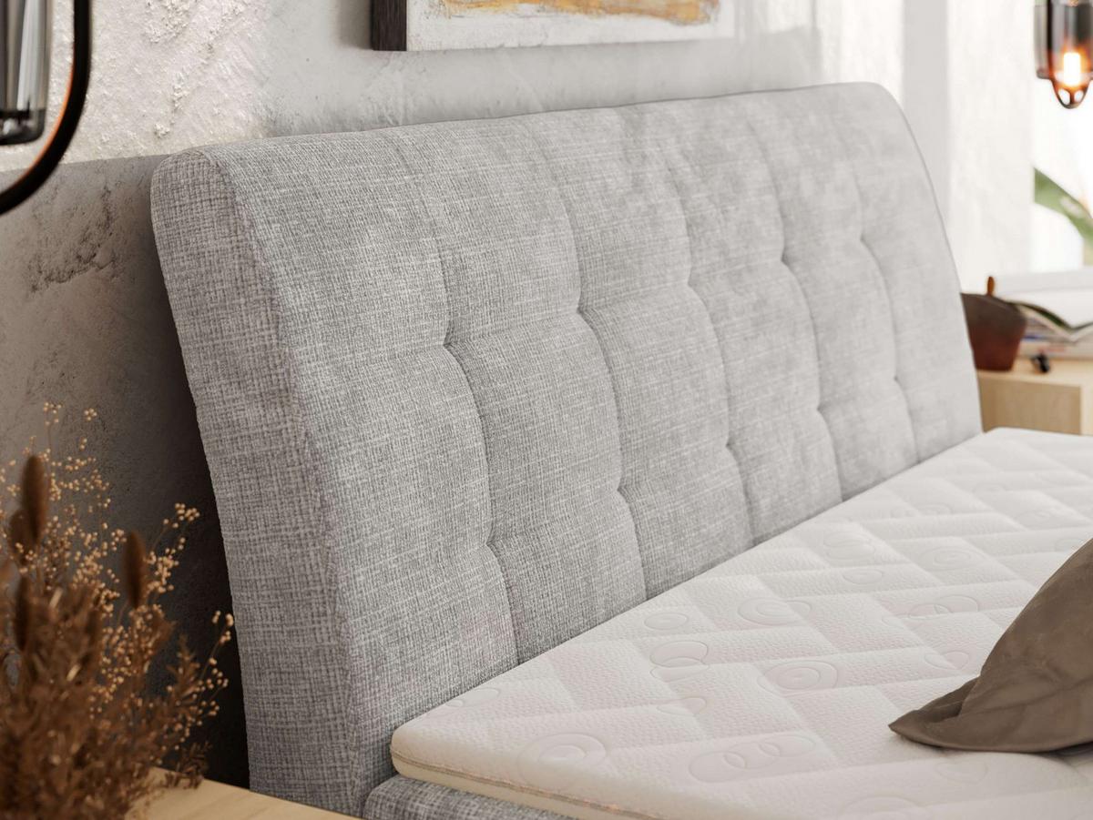 BOXBETT DAGOS 200/200 - Hellgrau Schenille grob gewebt - H4 - Topper Visco - Hellgrau, Textil (200/200cm) - MKS
