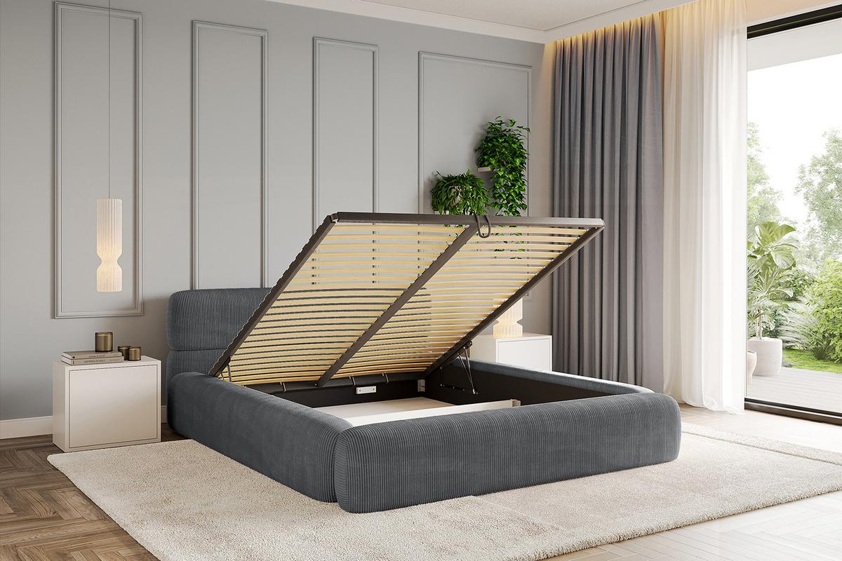 POLSTERBETT mit Bettkasten und Lattenrost, Bett mit Matratze H3/H4 - ENORA-V1 180x200 Dunkelgrau - Anthrazit, Holzwerkstoff/Textil (180/200cm) - ALTDECOR