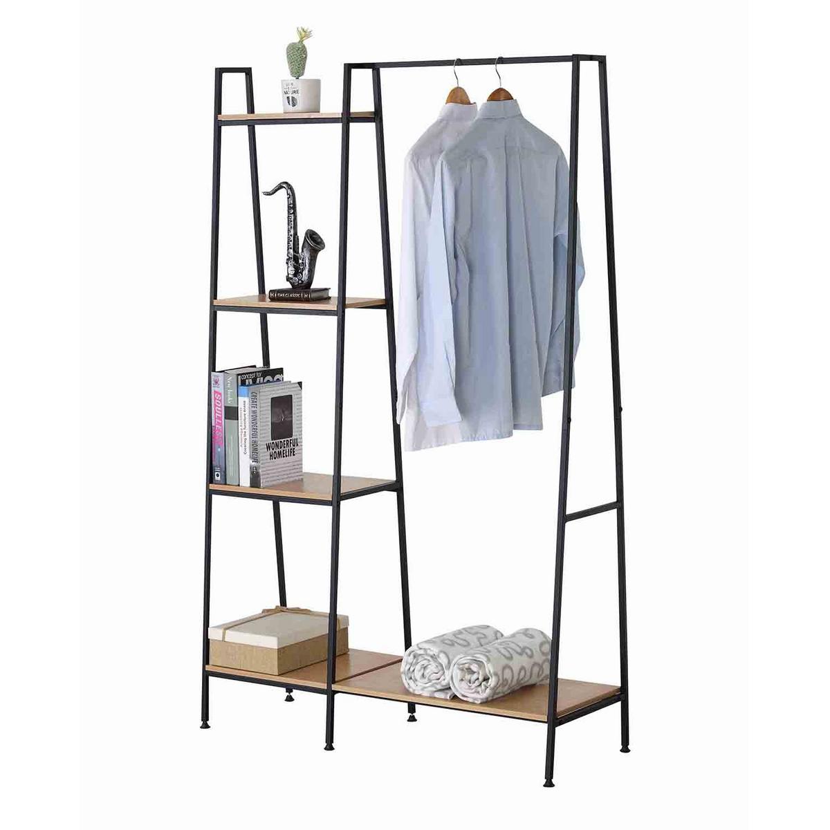 GARDEROBENSTÄNDER im industriellen Stil, 1 Regal mit 4 Etagen - Eichefarben, Holzwerkstoff (101/160/35cm) - Calicosy