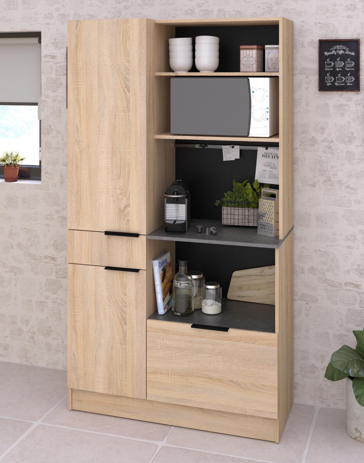 BUFFET Küche Eiche, grau 100 cm Küchenschrank mit viel Stauraum - Eichefarben/Schwarz, Holzwerkstoff/Metall (100/186/45cm) - Parisot Meuble