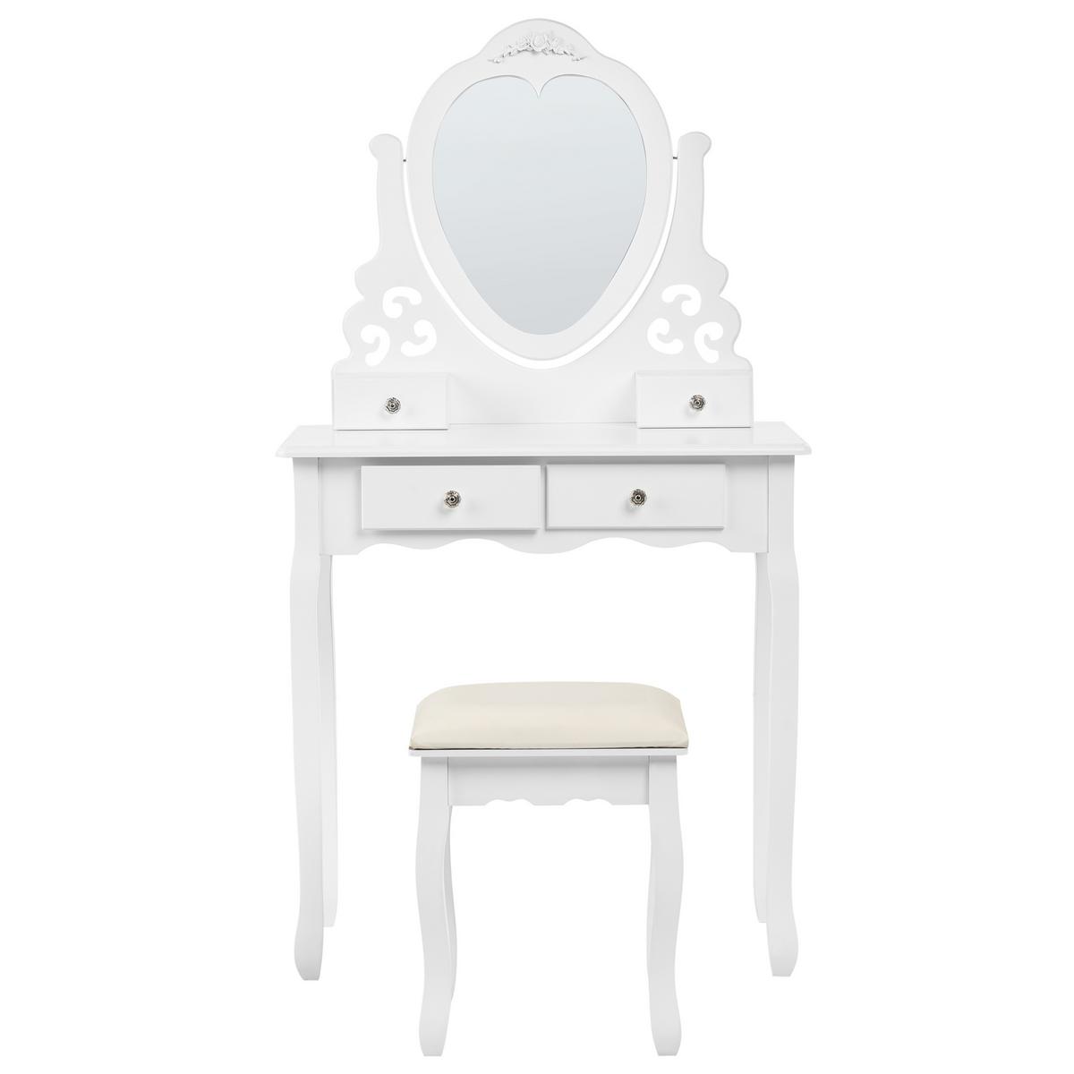 SCHMINKTISCH mit Spiegel und Hocker Weiß Diva - Weiß, Holzwerkstoff (75/144/40cm) - Beliani