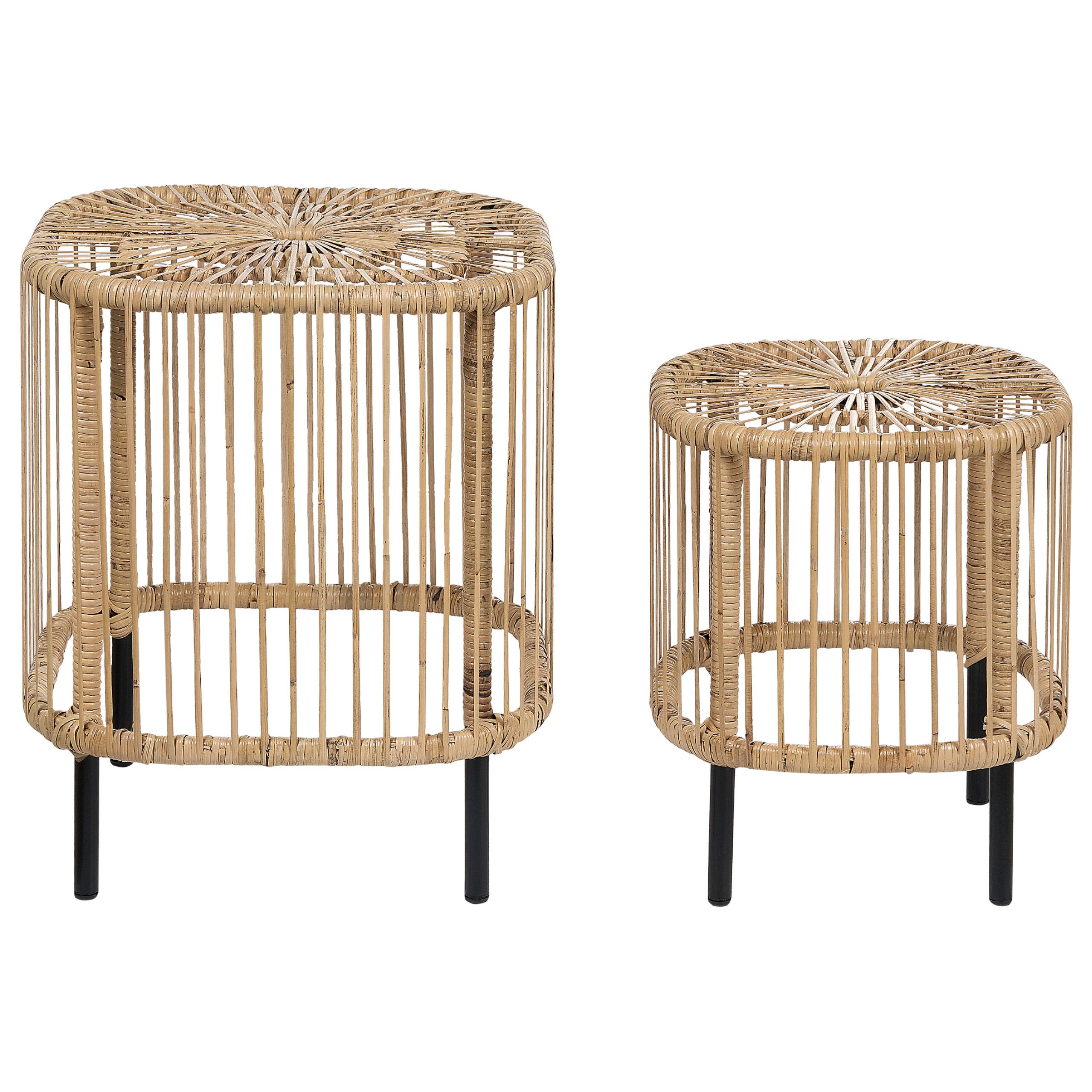 GARTEN-BEISTELLTISCH 2er Set Rattan natürlich quadratisch Cesenatico - Schwarz/Naturfarben, Naturmaterialien (40/40/50cm) - Beliani