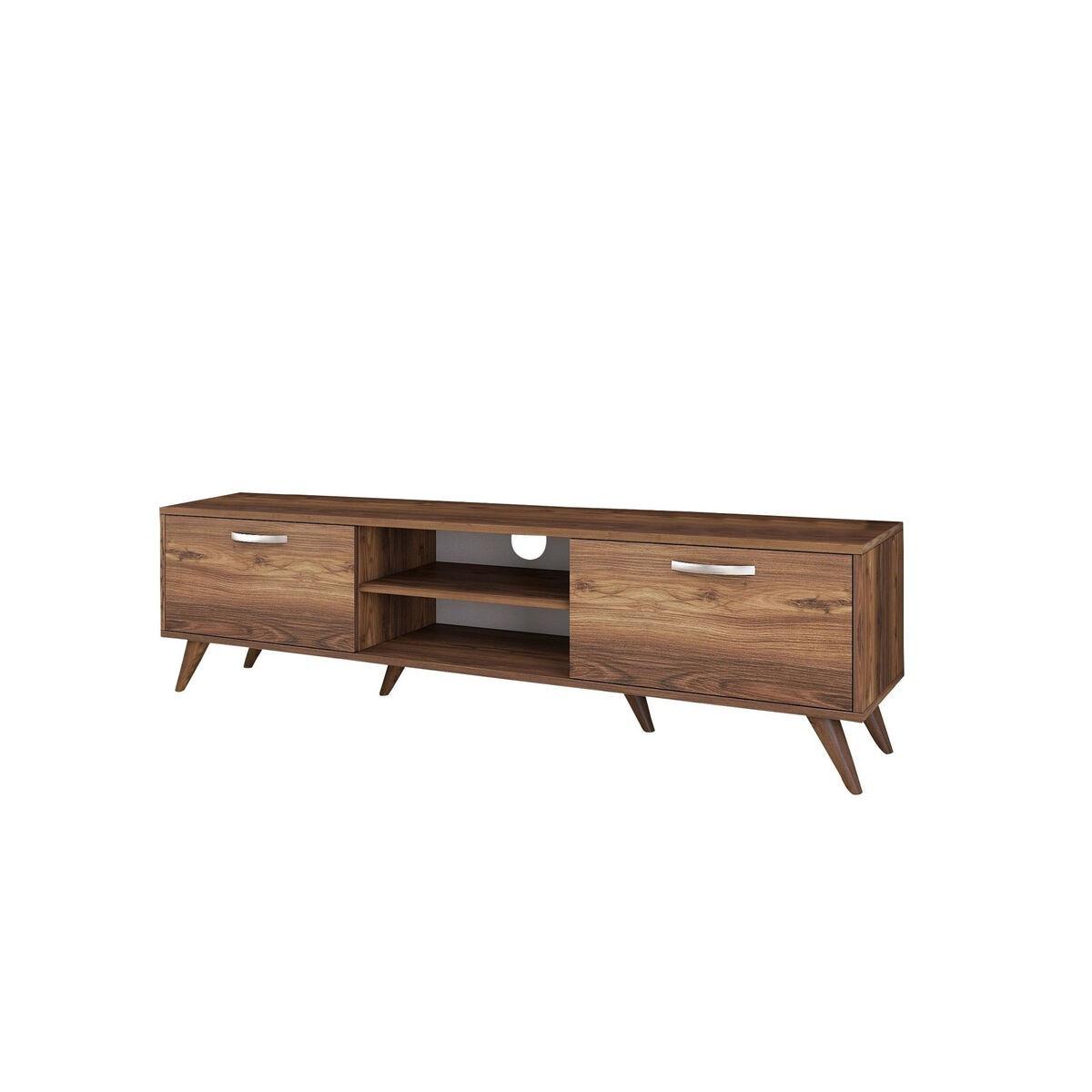 TV-MÖBEL 2 Klapptüren 2 offene Fächer in der Mitte Dekor Walnussholz 35/48,6/180 cm - Nussbaumfarben, Holzwerkstoff (180/48.6/40.5cm) - Calicosy