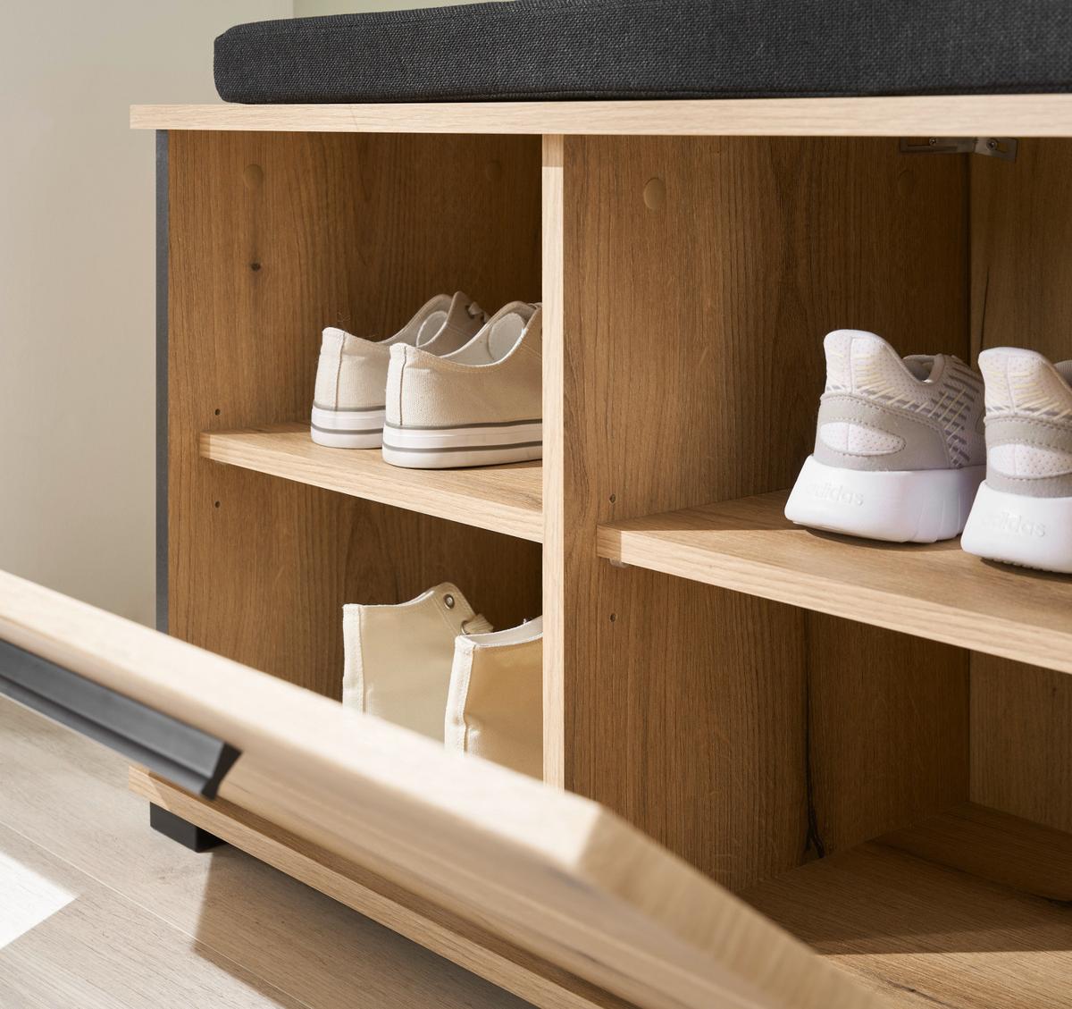 GARDEROBEN-SET Evoke Eiche 4-teilig 140 cm, Flurgarderobe mit Spiegel - Dunkelgrau/Eichefarben, Glas/Holzwerkstoff (140/200/40cm) - Furn.Design