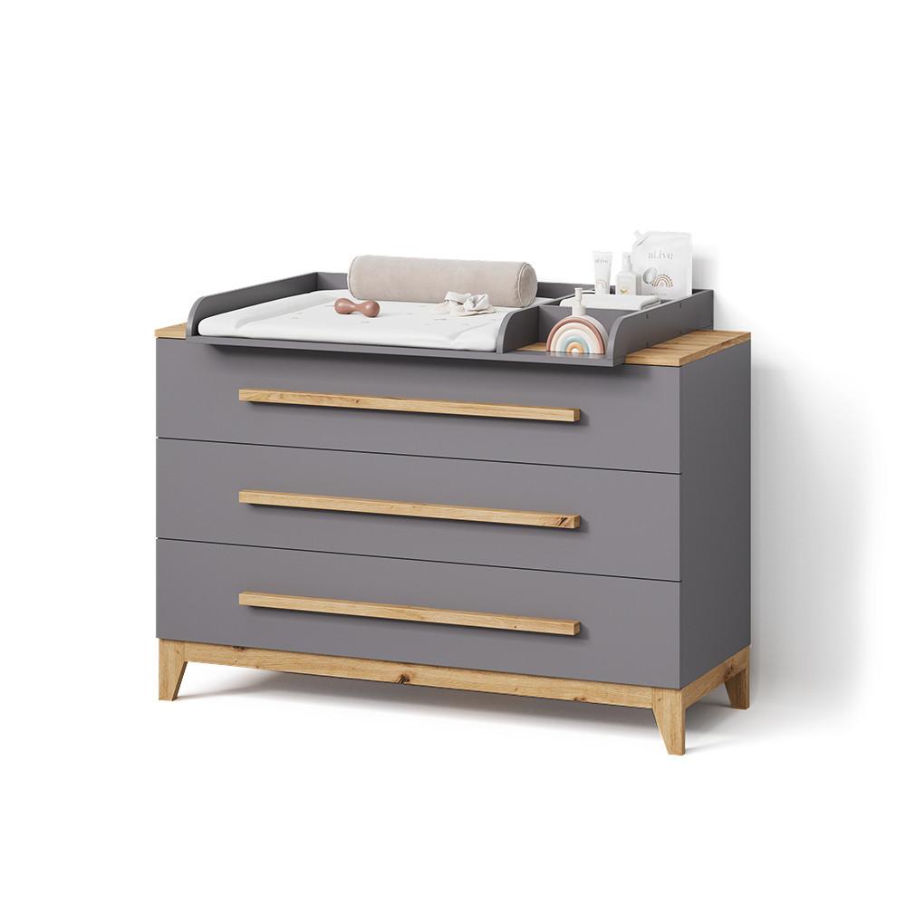 WICKELKOMMODE Mailo Grau/Artisan XL mit 3 Schubladen - Eiche Artisan/Grau, Holzwerkstoff (133/98/70cm) - Livinity®
