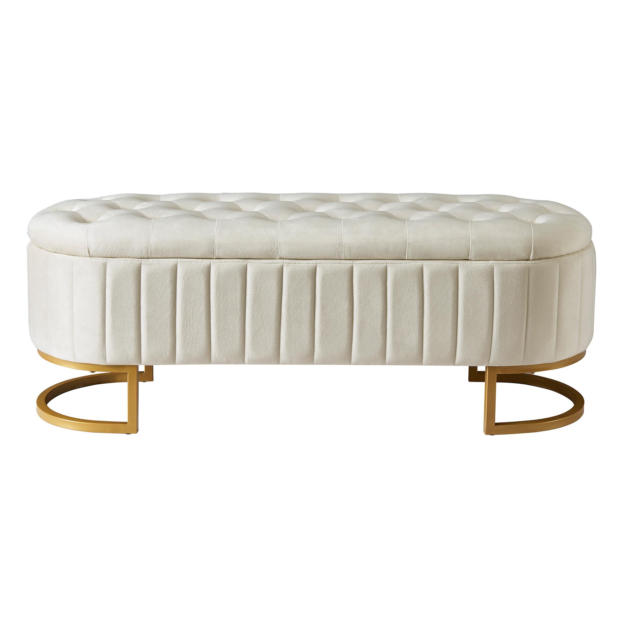 SITZBANK aus Samt Luxuriöse Polsterbank mit Stauraum & Gold-Gestell - Beige, Textil (120/43/39.9cm) - Urban Meuble