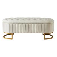 SITZBANK aus Samt Luxuriöse Polsterbank mit Stauraum & Gold-Gestell - Beige, Textil (120/43/39.9cm) - Urban Meuble