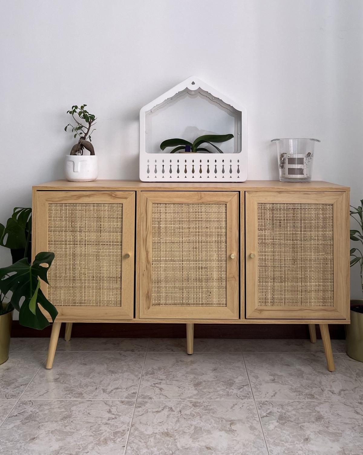 SIDEBOARD Heller Holzfarbton Perote - Hellbraun/Goldfarben, Naturmaterialen (120/71/40cm) - Beliani