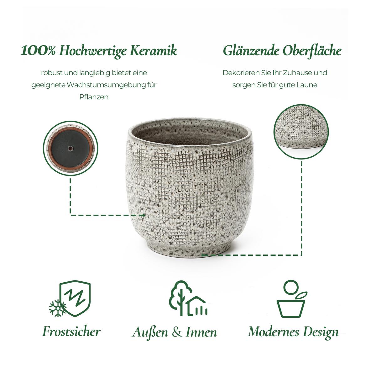 KERAMIK-BLUMENTOPF grau, Ø 30 × H 28 cm - Weiß, Keramik (28.8cm)