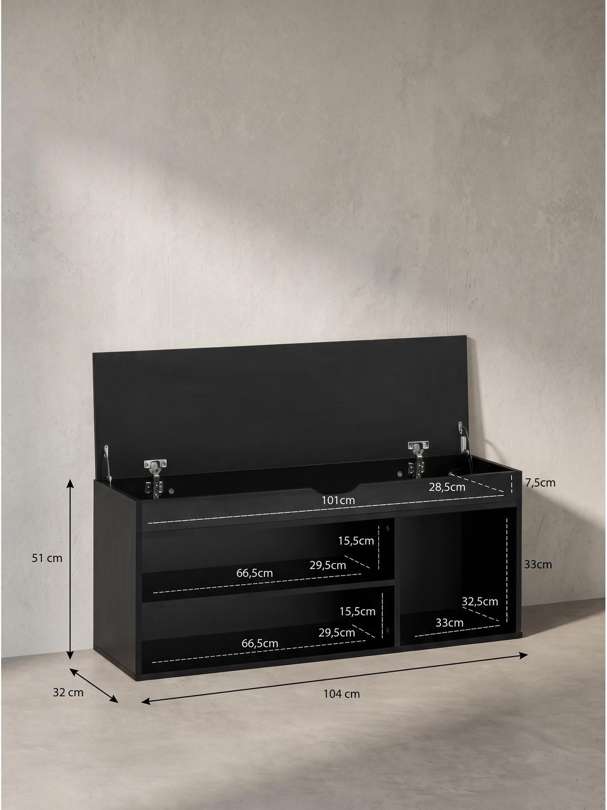 GARDEROBENBANK BASILICATA, Stoff, Schwarz, 104 x 32 x 51 cm - Schwarz, Holzwerkstoff/Textil (104/51/32cm) - KADIMA DESIGN