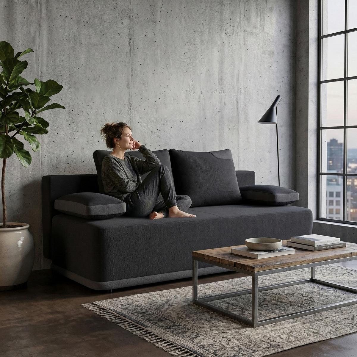 SCHLAFSOFA Bento 3-Sitzer mit Schlaffunktion, Grau - Grau, Textil (200/93/98cm) - Beautysofa