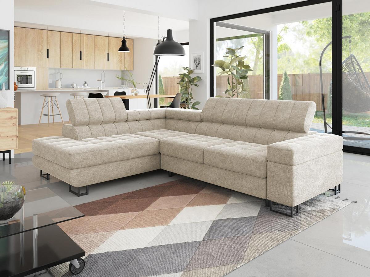 ECKSOFA Laris, Seite: Links - Champagner/Schwarz, Holz/Textil (271/203cm) - MIRJAN24