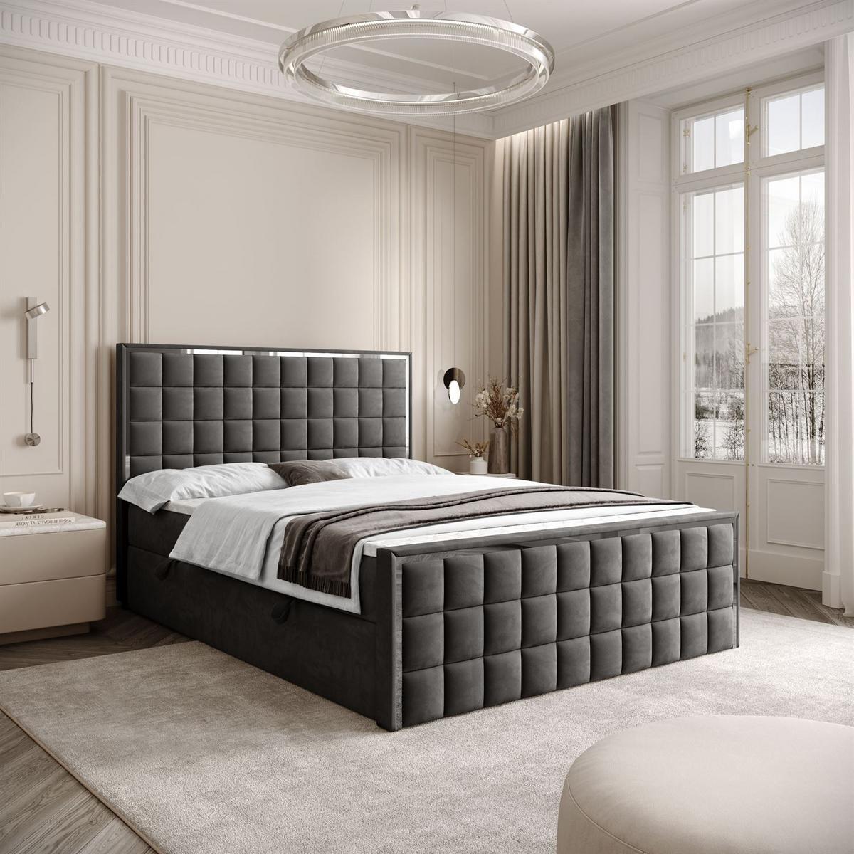 BOXSPRINGBETT ISADORA II SILVER mit Bettkasten und Topper 180x200 cm Royal Velvet 185 - Graphitfarben, Textil - Lookway