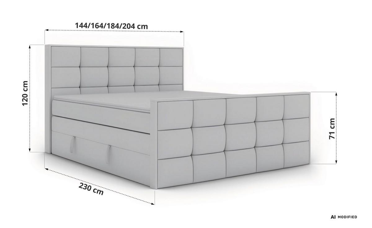 BOXSPRINGBETT ALNOR KING DUO 140/200 - Greige Stukture - Topper Visco - H3 - Greige/Schwarz, Kunststoff/Textil (140/200cm) - MKS