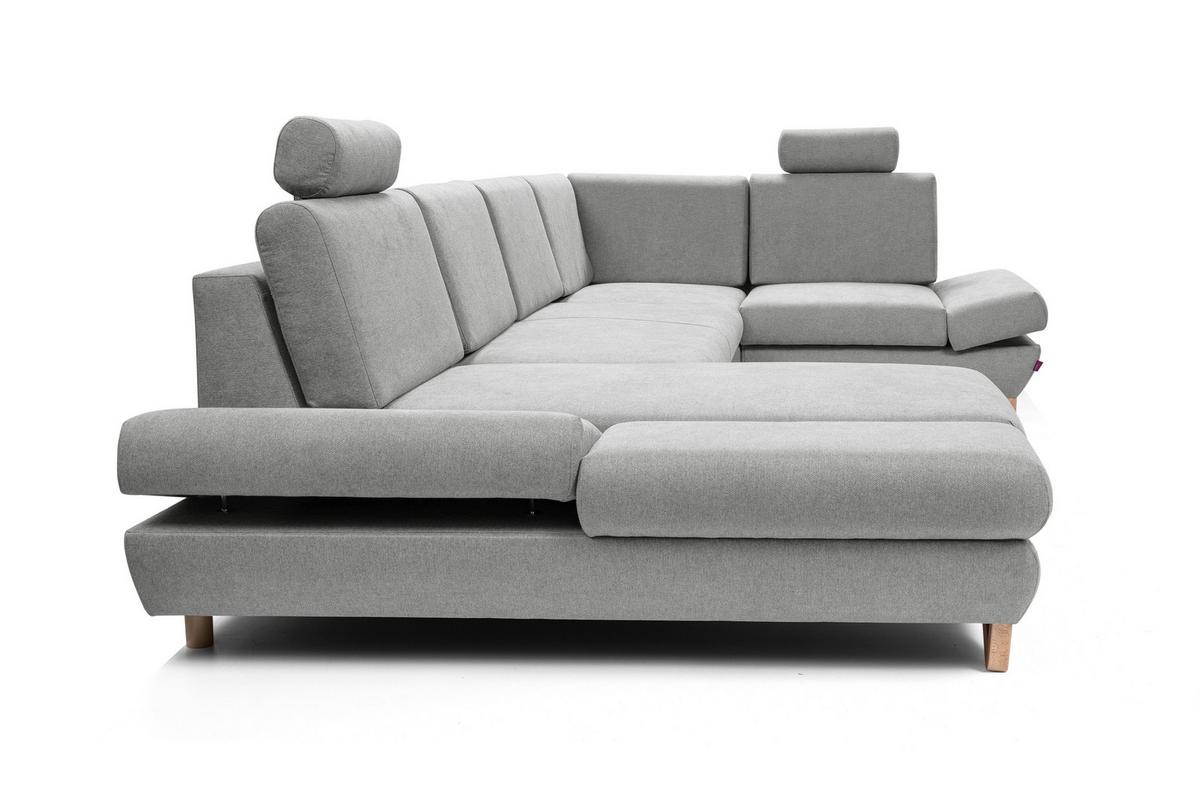 WOHNLANDSCHAFT CASA IV R-S Grau Plüsch-Stoff mit Schlaffunktion - Grau, Holz (344/100/199cm) - MASSENO