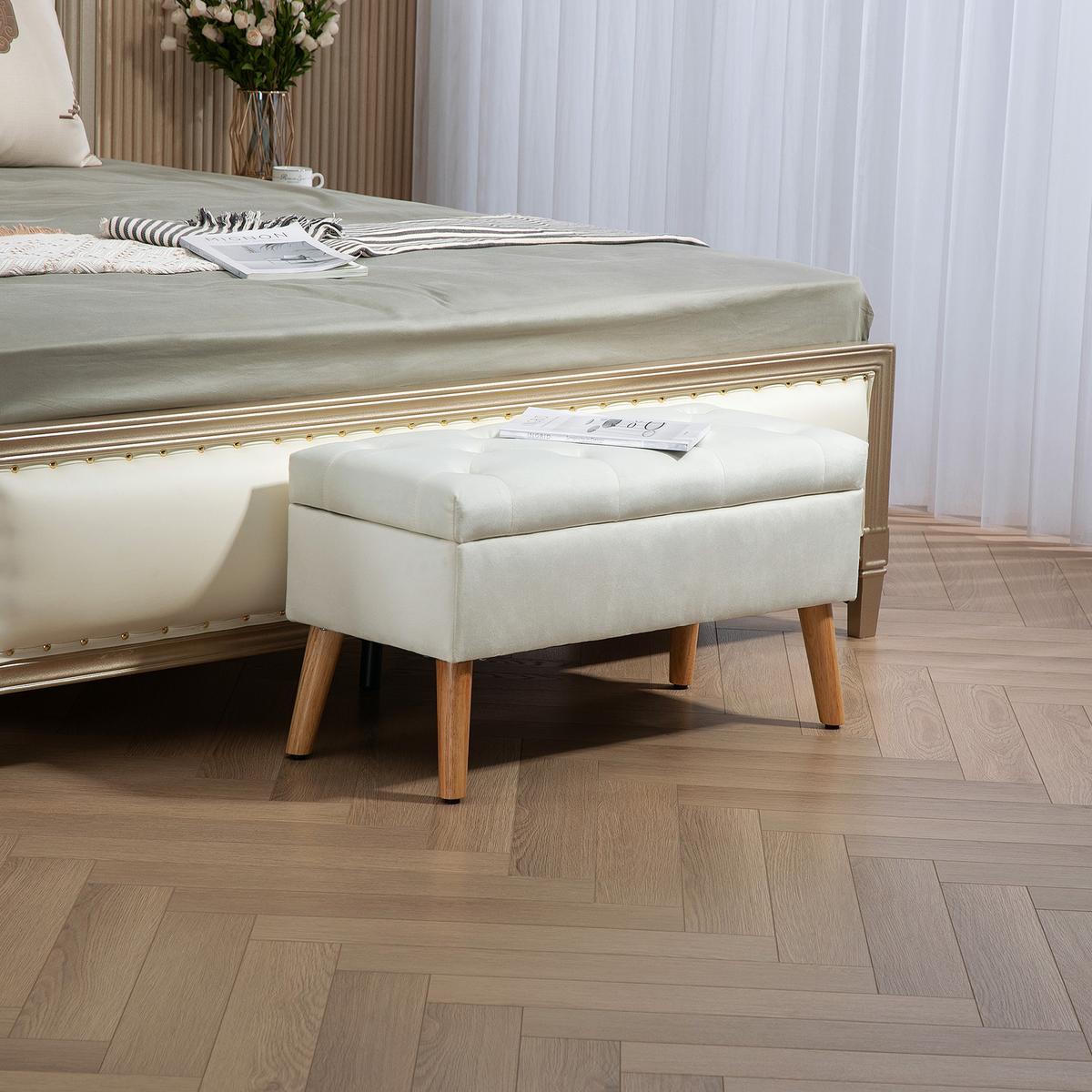 TRUHENBANK Samtoptik Weiß - Weiß, Kunststoff (35/40/80cm) - HOMCOM
