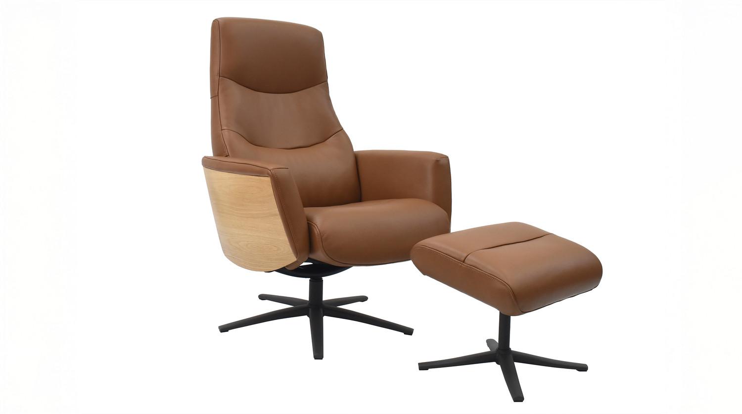 RELAXSESSEL VANITAS Braun Leder Relaxfunktion - Schwarz/Braun, Leder/Metall (75/108/86cm) - KAWOLA