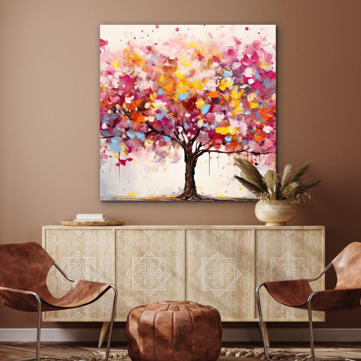 METALLBILD Aquarell - Baum - Kunst - Abstrakt 90x90 cm - Multicolor, Metall (90/90cm) - MuchoWow