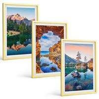 BILDER SET 3er Set - 40x60 cm Goldrahmen - Spiegelungen der Felsen in Bergseen - Goldfarben, Kunststoff (40/60cm) - TULUP