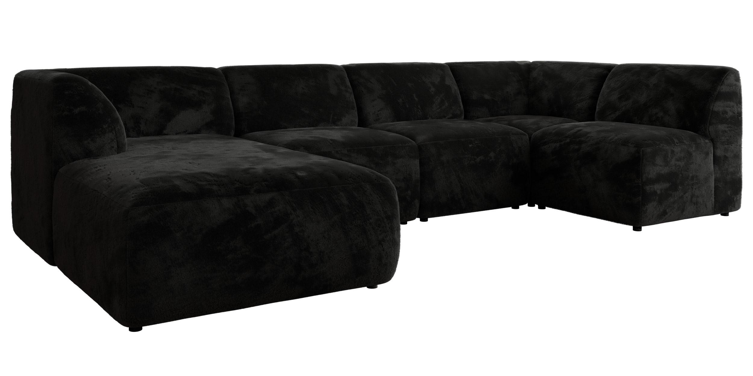 WOHNLANDSCHAFT MODARO U 5M - Schwarz Plüsch - Links - Schwarz, Textil (180/78/345cm) - MKS