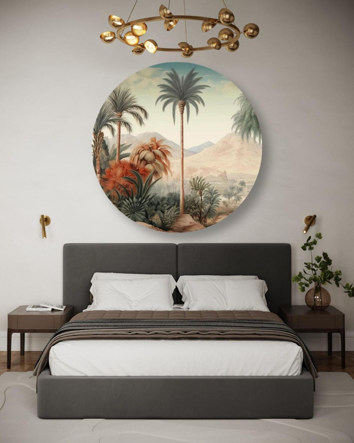 RUNDES BILD Grün 60/60 cm - Beige/Grün, Textil (60/60cm) - KUNSTLOFT