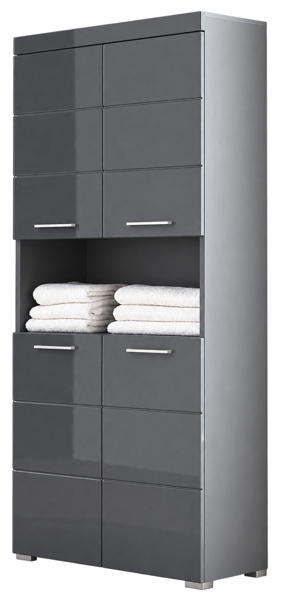 HOCHSCHRANK grau Hochglanz 73 x 190 cm, Badschrank 4-türig - Grau, Holzwerkstoff/Kunststoff (73/190/31cm) - Top.Furn