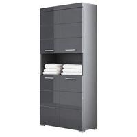 HOCHSCHRANK grau Hochglanz 73 x 190 cm, Badschrank 4-türig - Grau, Holzwerkstoff/Kunststoff (73/190/31cm) - Top.Furn
